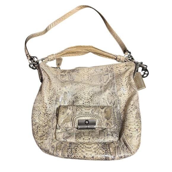 Coach Kristen Brown Tan Embossed Python Leather Purse‎ Hobo E1026 15361 - Picture 1 of 12